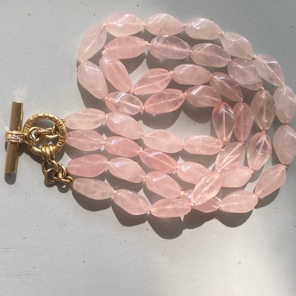 Designer SLANE ~ 18K Yellow Gold ~ Rose Quartz & Diamond Necklace Double Strand - Picture 8 of 16